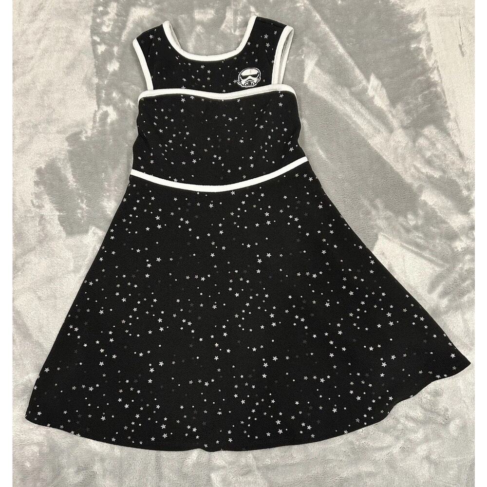 Star Wars Dress Girls Sz 10/12 MED Stormtrooper Black Galaxy Stars Summer Skater